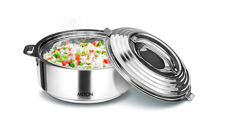 Milton Galaxia 1500 Casserole for hot food, insulated stainless steel hot pot with lid, 50 oz (2000 ml) 1.58 qt, Serving box (bowl, dish) for food and roti Food Warmer Cooler, Silver 2.2 qt / 9 Cups