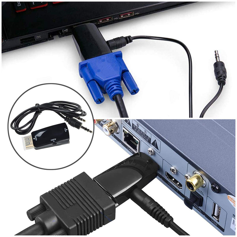 HDMI to VGA Adapter Converter with 3.5mm Audio Jack Cable,4K HDMI to VGA Converter Male to Female Gold-Plated Connector for Laptop,PC, Desktop,Monitor, Projector,HDTV,DVD Black