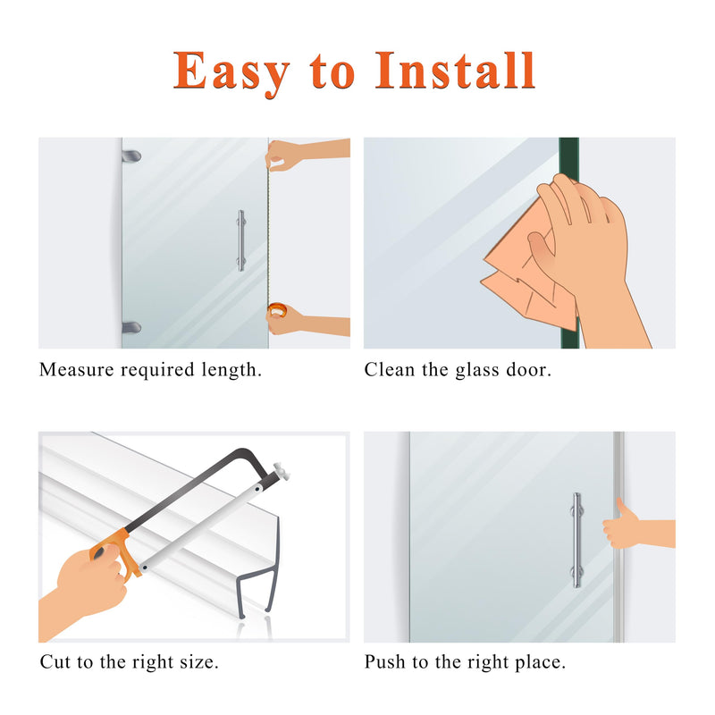 Frameless Shower Door Seal for 3/8" Thick Glass, 2 Pack x 78" U Glass Shower Door Side Seal Strip Bottom Seal Door Sweep, Ultra-Clear Polycarbonate, Stop Shower Leaks Create a Water Barrier 2PCS x 78" for 3/8" U (For Side of Sliding door)
