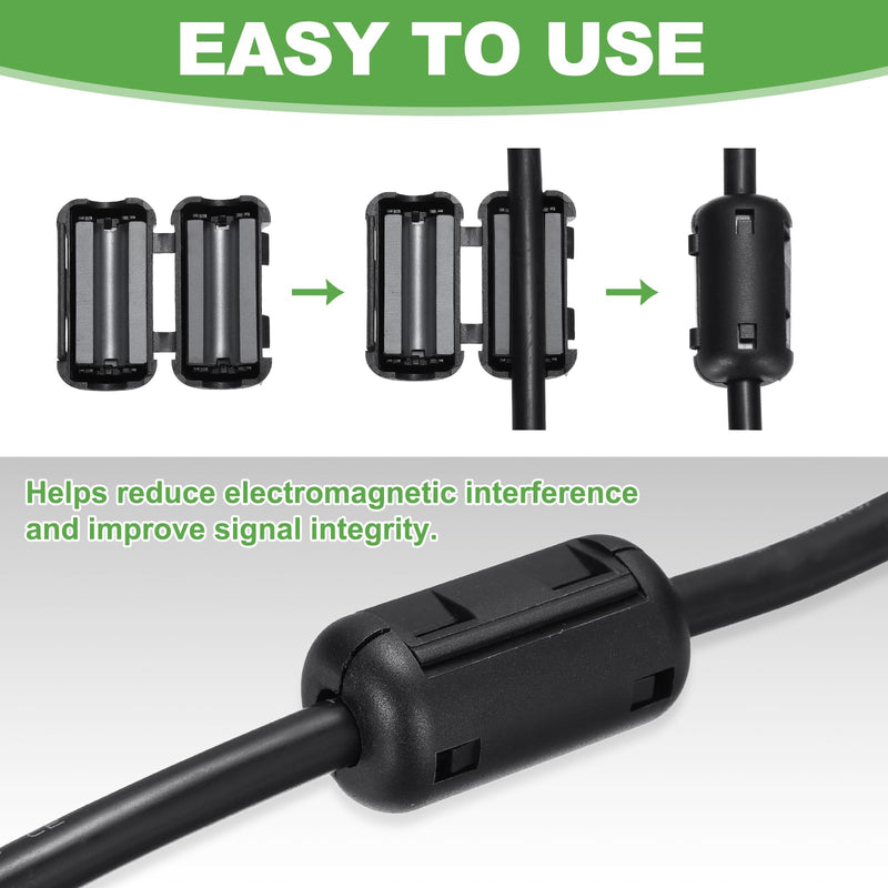 QUARKZMAN Ferrite Ring Core Cylinder, 20mm ID x 40mm OD x 46mm L RFI EMI Noise Reduction Cable Clip Attachable Ferrite Beads for USB Cable, Video Cable, Power Cable, Black Pack of 2
