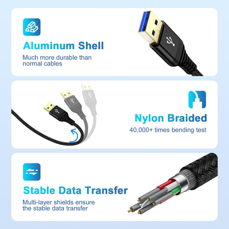 USB 3.0 A to USB A Cable 6FT, USB in Car USB to USB Cable Long USB Male to Male Cable Super Fast 5Gps Data Transfer Type C Wire for Laptop Cooling Pad, Hard Drive Enclosures, Laptop Cooler, DVD Player Black