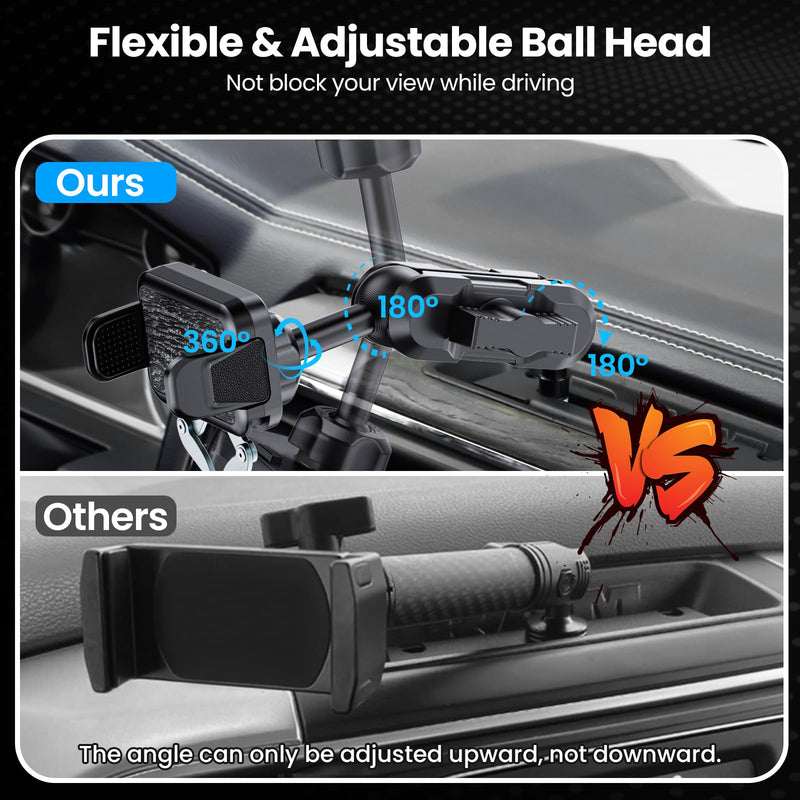 Kaishengyuan Upgraded Metal Phone Mount for Ram Truck 2019+, Dash Mount Cell Phone Holder Compatible with Dodge RAM 1500/2500/3500 & TRX, 360° Adjustable Adapter Phone Stand Fit for Most Smartphones Universal Mount