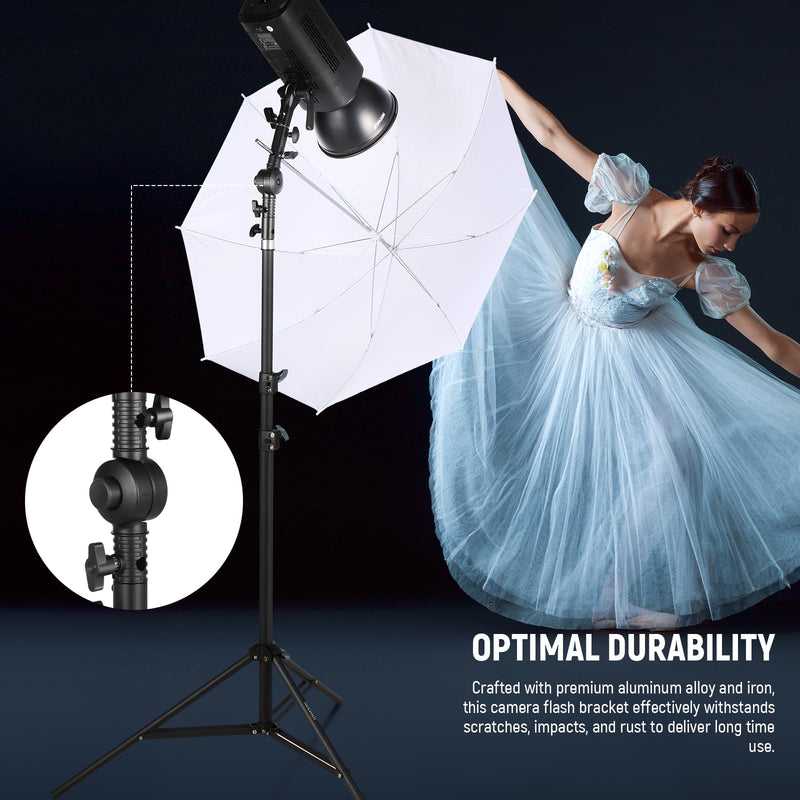 NEEWER Heavy Duty Camera Flash Bracket Mount with Umbrella Softbox Holder, 270° Swivel Adjustable Metal Light Stand Adapter with 1/4" to 3/8" Thread for Speedlite LED Light Reflector Tripod, UA039