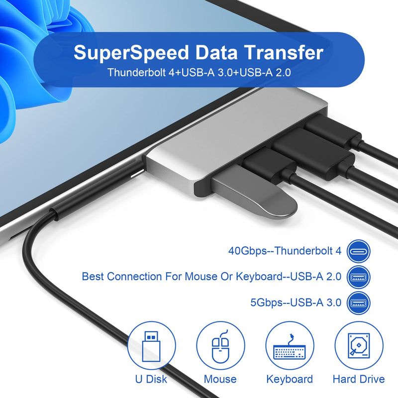 Surface Pro 8 Hub Docking Station with 4K HDMI, USB-C Thunerbolt 4 (Display+Data+PD Charging), USB 3.0, USB 2.0, TF Card Slot, Triple Display (Surface Pro 8+HDMI+USB C) for Microsoft Surface Pro 8 For Surface Pro 8