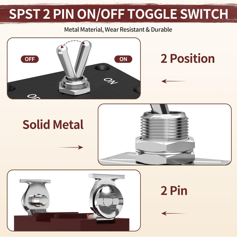 Heavy Duty Toggle Switch 12V DC 30A Waterproof Toggle Switch 2 Pin ON/Off SPST with Mounting Panel, Weatherproof Cap Cover for Auto Car Marine Boat