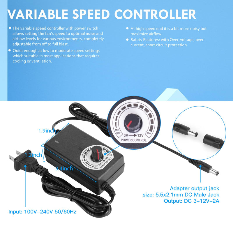 Computer Fan with AC Plug, Yeuzbur 110v 120v 220v Fan with Variable Speed Controller for DIY Cooling Ventilation Exhaust Projects