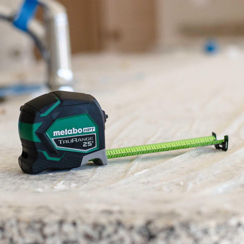 Metabo HPT 25 TruRange Measuring Tape, Green Blade, 115925M | Nylon Coated Steel, Lightweight Design, High Visibility, 17-ft Long Reach, 1/8-in Incremental Fractions 7.6 m