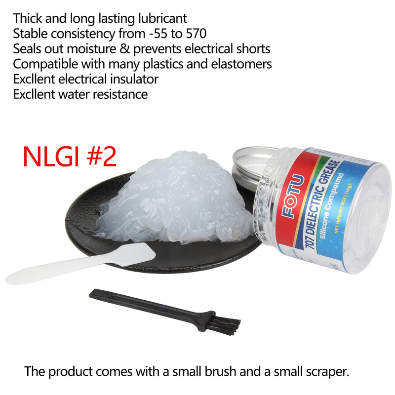 FOTU 707 Dielectric Grease for Electrical Connectors to Battery Terminal 、Spark Plug, Waterproof Plumbers Silicone Grease to O Ring Seal，Automotive Super Lube Synthetic Grease (4 Oz, 1-Pack) 4 Oz