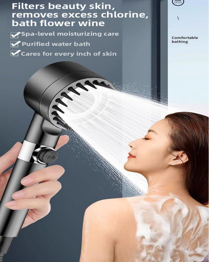 Shower Drops Head Filtered Showerhead With Five Filters,Filtered Shower Head With Handheld,High Pressure Turbo Showerhead,Reusable,Adjustable Settings With Hose4-piece set