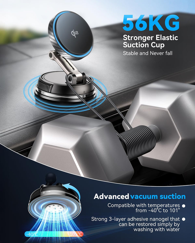Qi2 Certified 15W for Magsafe Car Mount Charger, [78+LBS Stronger Vacuum Suction] 360° Adjustable & Fast Charging Magnetic Phone Holder for Vent/Dashboard/Windshield/All Car Surface