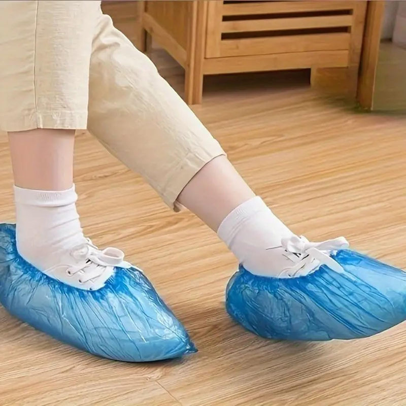 Set of 10 Disposable CPE Overshoes - High Tear Resistance - Reinforced Elastic Band - DPI for Home, Garden and Work - Reliable Protection - Matte Blue