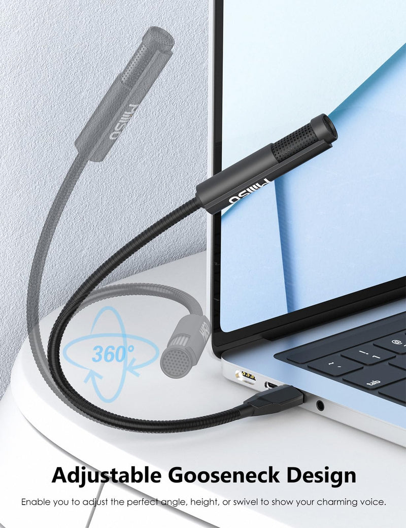 MillSO USB Microphone for Laptop Gooseneck Portable Mini USB Computer Microphone Plug&Play Omnidirectional External USB PC microphone for YouTube, Streaming, Podcasting, Recording, Gaming - 1 FT