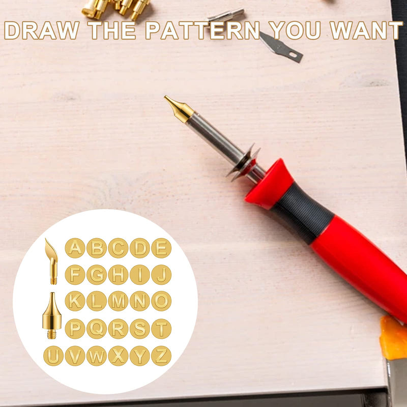 28 Pieces Soldering Iron Tip Replacement, AZ Soldering Tips, Stencils for Embossing, Wood Burning Soldering Tips Carving Tool Set Burning Accessories, Wood Burner Tip Set