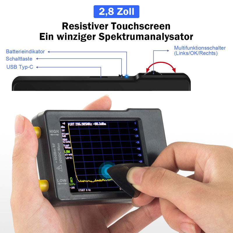 AURSINC TinySA Spektrumanalysator Handheld, V0.3.1 2,8 Zoll Touchscreen, 2-in-1 Signalgenerator 100 kHz-960 MHz MF/HF/VHF UHF-Eingang, ESD-geschützte Funktion