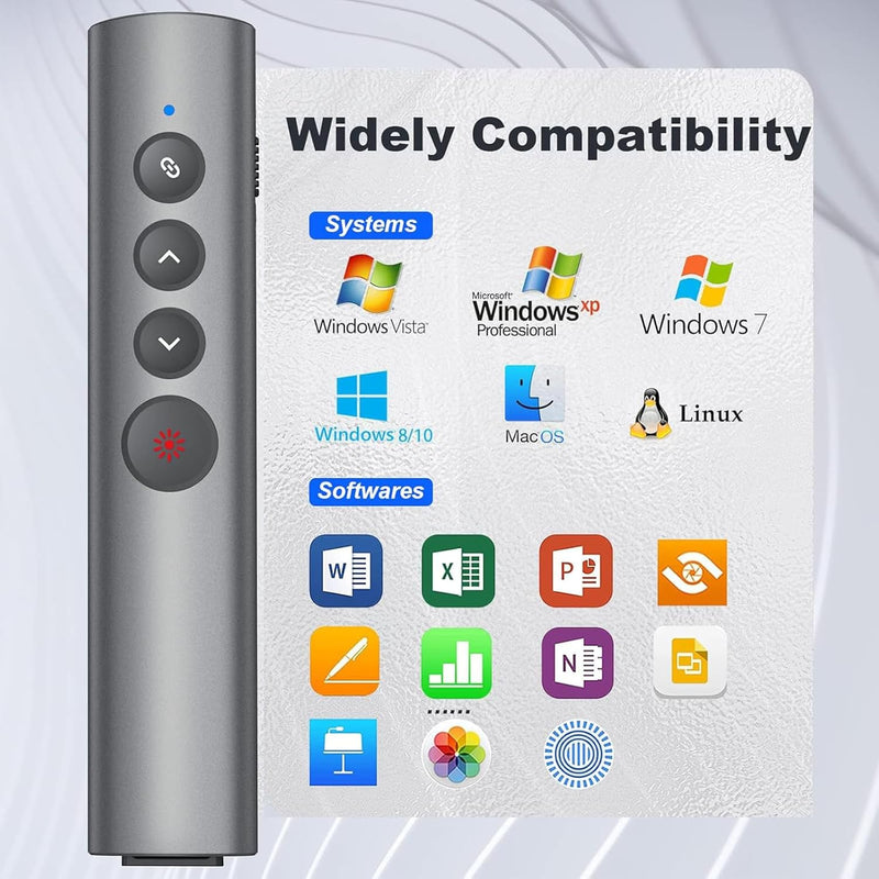 Rechargeable Presentation Clicker, 2 in 1 USB-A USB-C Metal Wireless Remote Powerpoint Slide Clicker with Volume Control for PPT/Mac/Laptop/Computer, Google Slide Advancer Bright Red Light