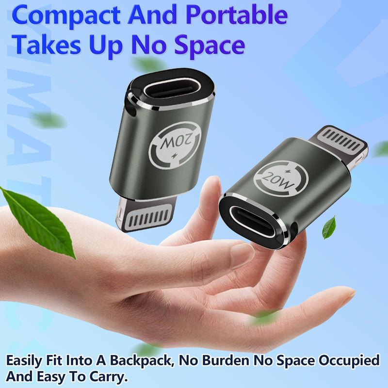 USB C to Lightning Adapter 20W PD Fast Charging Data Transfer, [2 Pack] USB C Female to Lightning Male Adapter Supports for iPhone 14/13/12/11/XS/XR, iPad/iPod/AirPods, Not for OTG(Dark Green, 2Pcs) 2 Pack USB C Female to Lightning Male- Dark Green