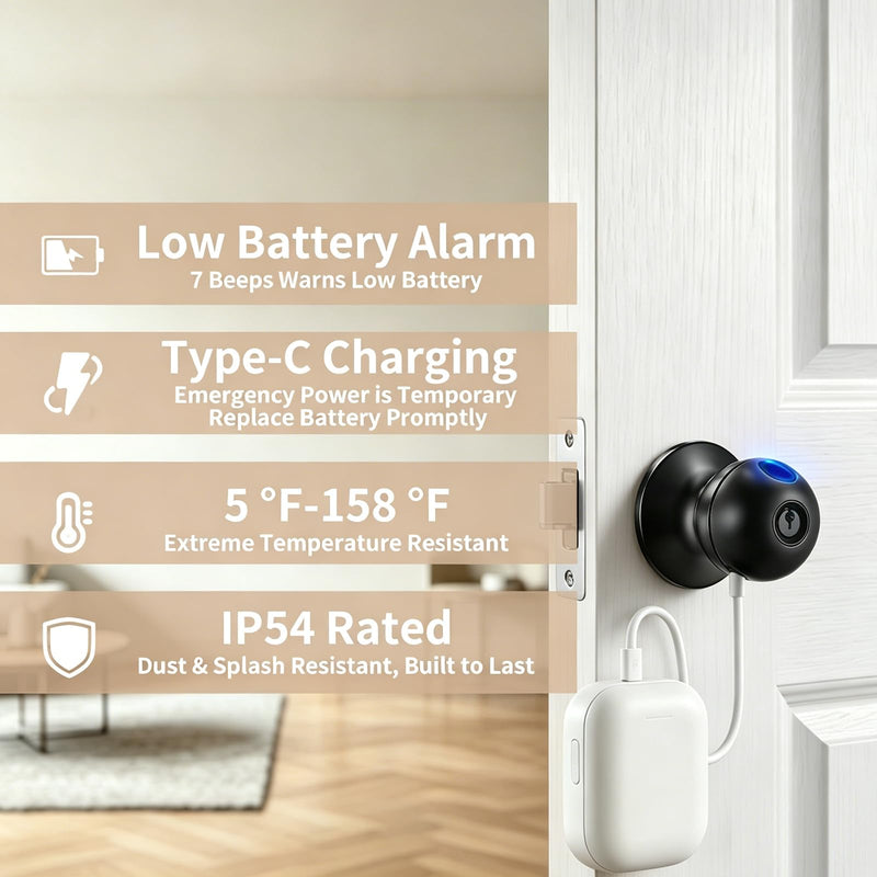 Fingerprint Door Lock, Smart Door Knob, Self-Learning Biometric Door Knob | Stainless Steel Fingerprint Door Knob for Bedroom, Apartment, Office & Home, 4 Modes,APP Control,2 Keys,50 User Fingerprints