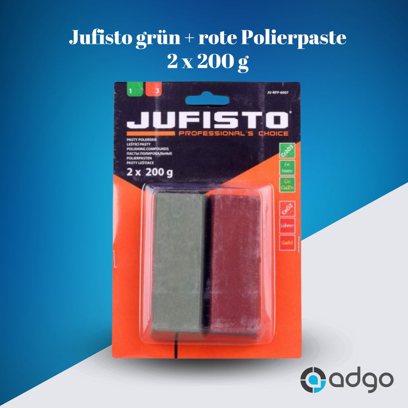 Jufisto polishing paste green + red, pack of 2 polishing paste, grinding paste, polishing paste metal, 2 x 200 g
