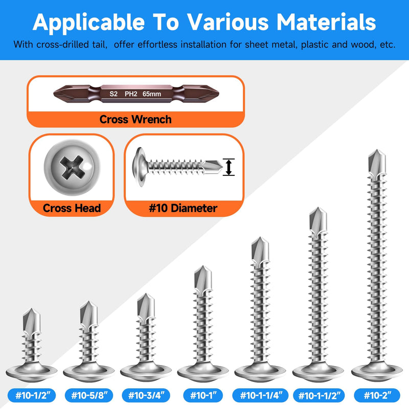 400Pcs #10 x 1 Self Tapping Screws for Metal, 410 Stainless Steel, Sheet Metal Screws for Metal, Truss Head Self Drilling Stainless Steel Screws #10×1" SILVER 400
