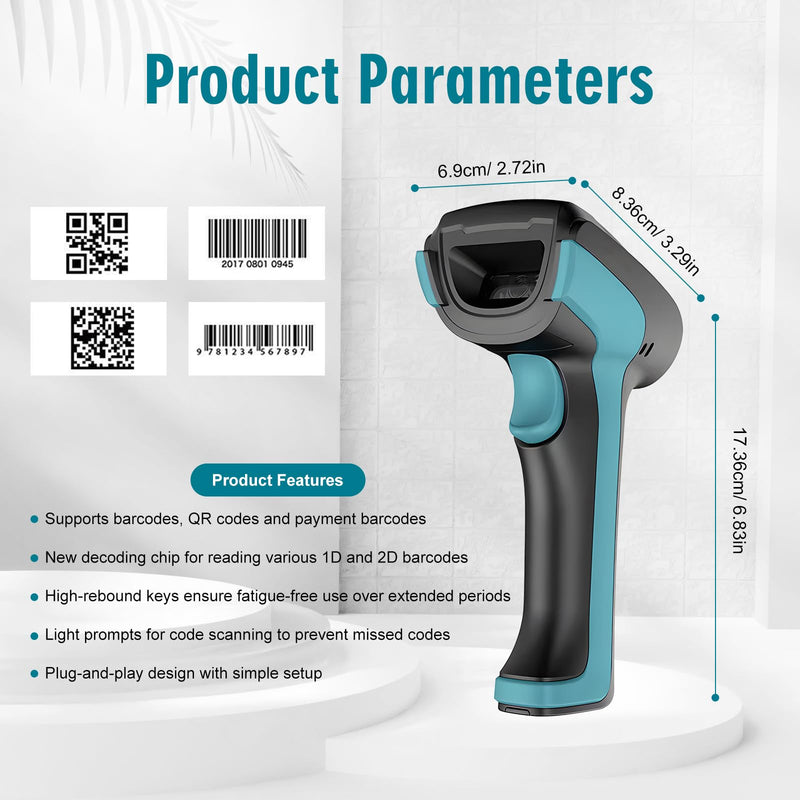Industrial Barcode Scanner,Handheld2D&1D QR Code Reader withAutomatic Screen Scanning USBWired for Computer, POS, Mac lldeafor Warehouse, Logistics,Supermarket, Library