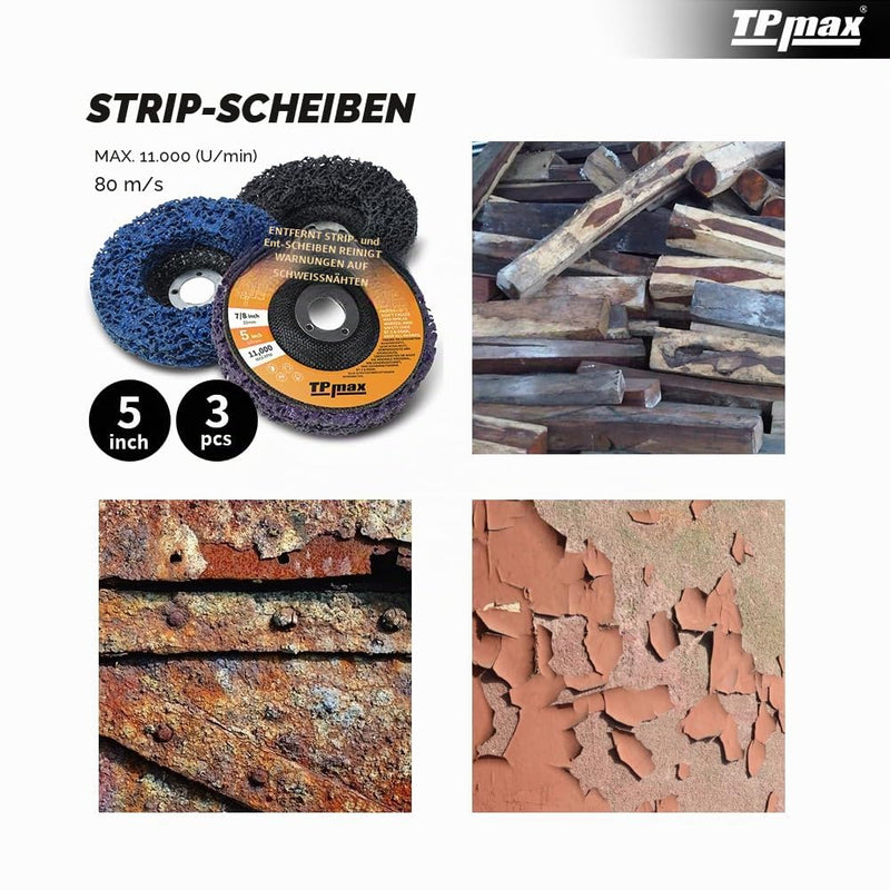 125 mm Sanding Discs Set for Angle Grinder, 3 Pieces CSD Cleaning Discs, Coarse Cleaning Disc, Nylon Fabric Disc for Removing Paint and Rust 125 mm 3.0