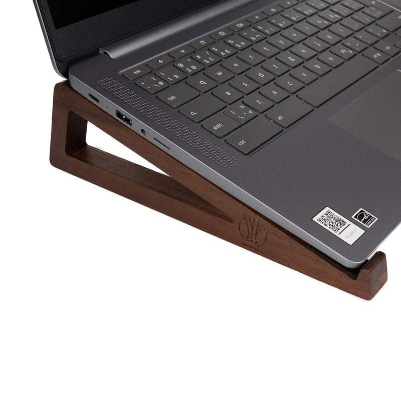 S&A WOODCRAFT Wooden Laptop Stand, Portable Desk Laptop Holder for Tablet with Carry Pouch, Compact Travel Laptop Stand with Protective Silicone Pads, Suitable for Laptops and Tablets Brown Acacia