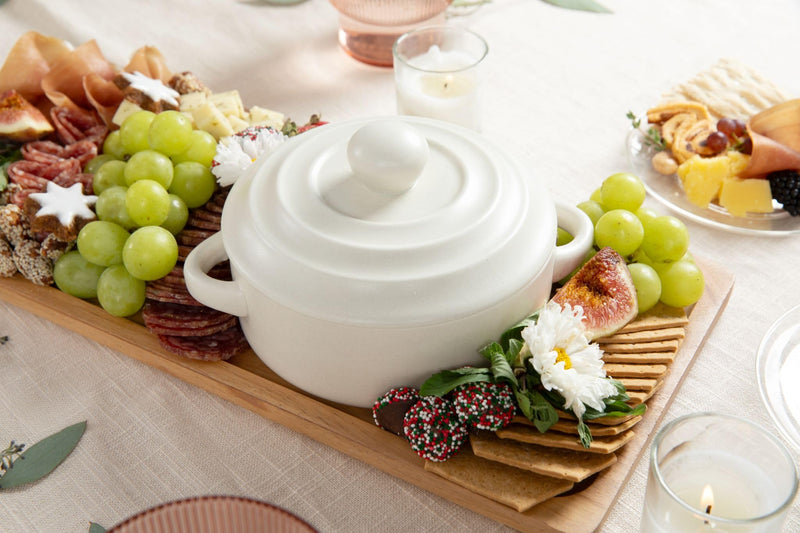 Brie Baker with Lid and Spreader - White Ceramic Baking Dish for Cheese, Baked Brie, Fondue, Dip - Oven Safe Baker Crock - 5” - Fits Standard Camembert Wheel - Gift Charcuterie Accessories Ivory