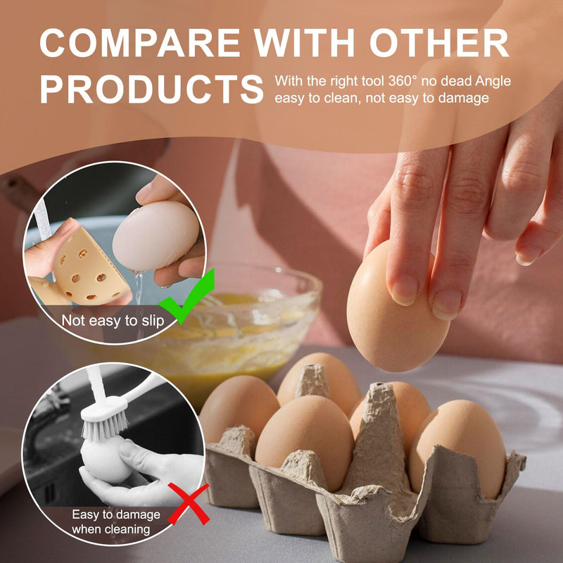 4PCS Silicone Egg Cleaner Brush Set, Egg Wash Brush Scrubber for Fresh Eggs Fruits Vegetables, Reusable Non-Scratch Multifunctional Rotating Egg Washer Tool (Brown) Brown