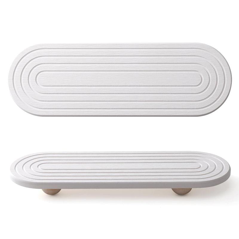 2PCS Water Absorbing Stone Tray for Sink, Quick Drying Diatomite Bathroom Tray Countertop, Stone Drying Mat for Kitchen Counter Faucet, Soap Dish Dispenser Vanity Organizer, White-11.8" x 4" White3