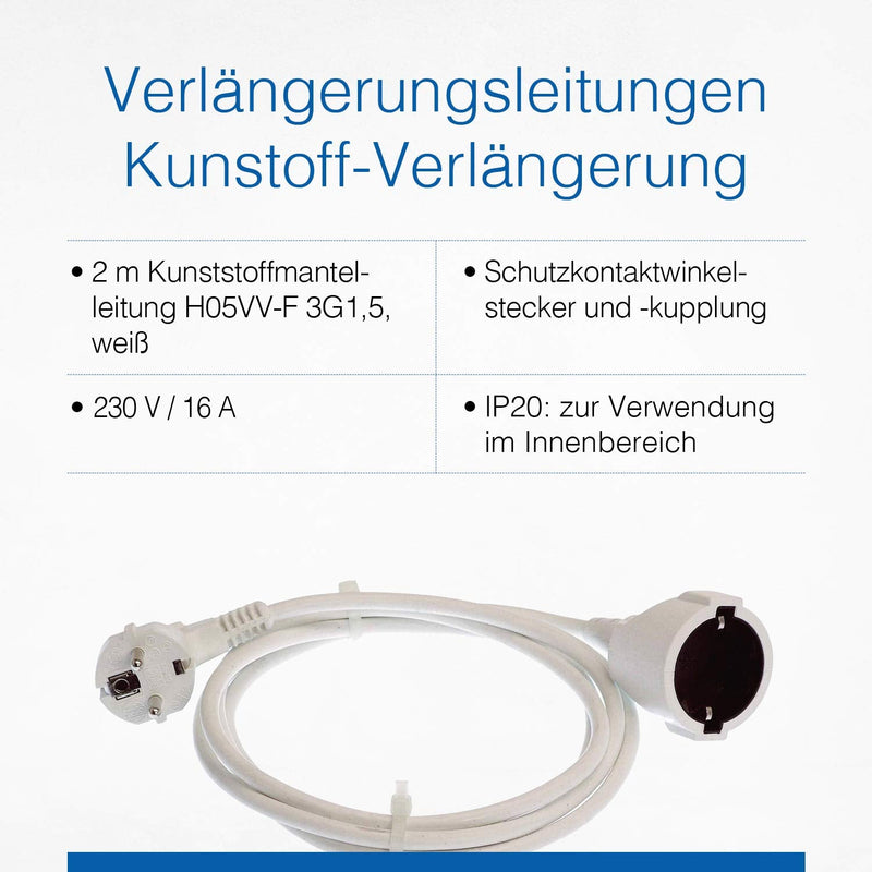 as - Schwabe 50201 power extension cable 16A 2.00m, 230 V, white, 2m