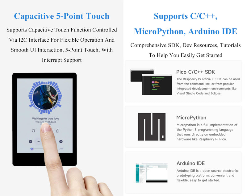 RP2350 2.8inch Capacitive Touch Display Development Board, 240x320, IPS Panel, 5-Point Touch, SPI Interface Display, Accelerometer and Gyroscope Sensor, I2C Interface 5-Point Touch