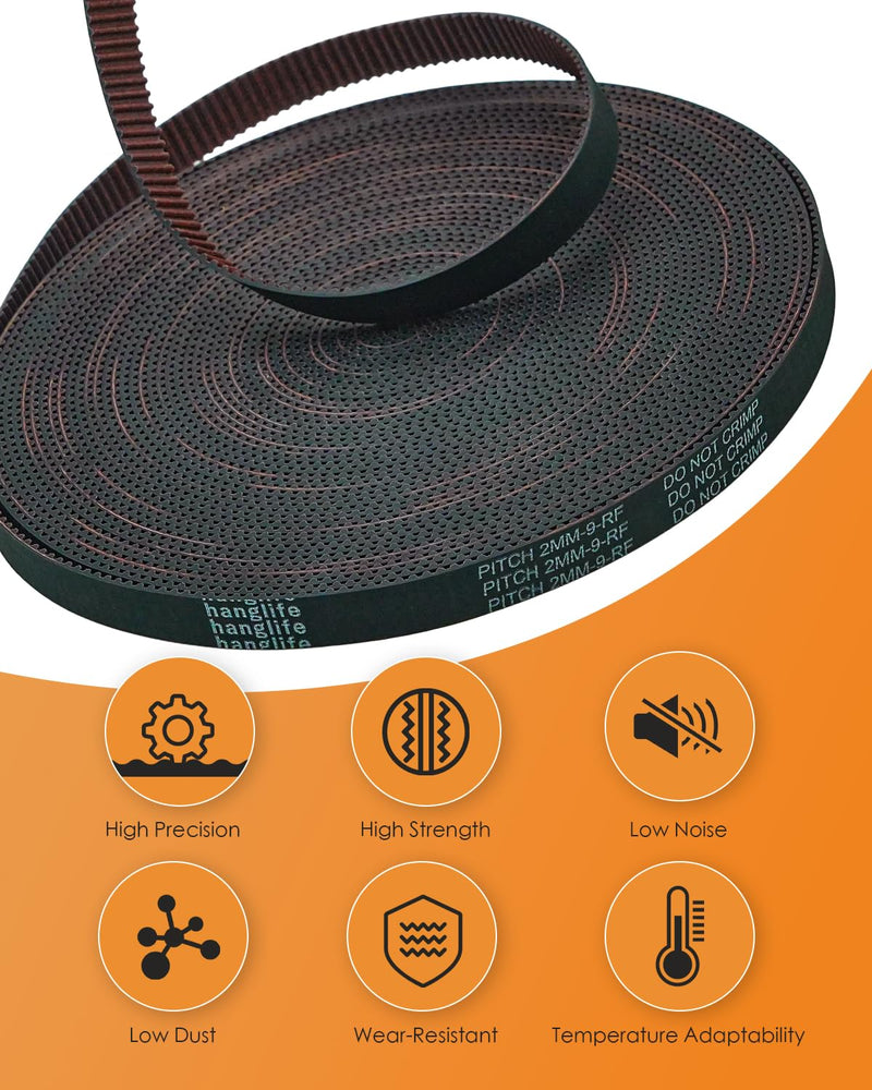 HANGLIFE GT2 Timing Belt with Copper Buckle - 3D Printer Open Synchronous Belt (2mm Pitch) 3D Printer Accessories - 9mm x 10M (32.8ft)