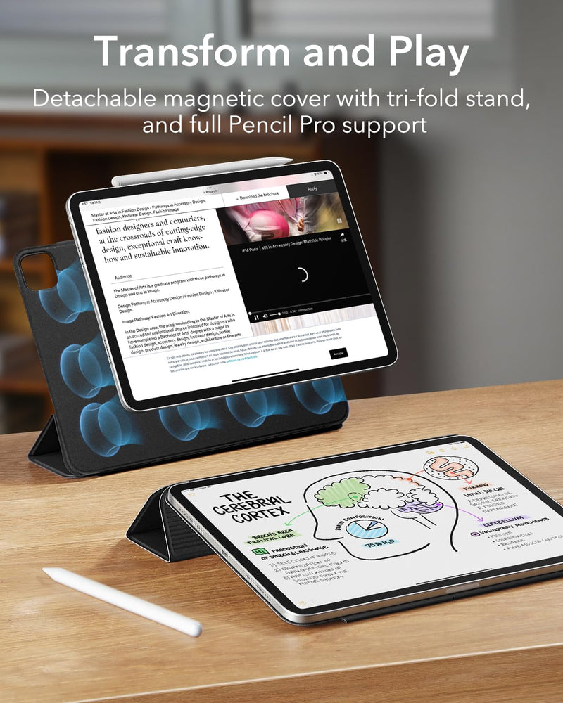 ESR for iPad Pro 11 Inch Case M4(2024, 5th Gen), Powerful Magnetic Attachment, Slim Trifold Stand Case, Supports Pencil Pro and Pencil(USB-C), Durable Protection, Rebound Series, Black Pro 11" (2024)