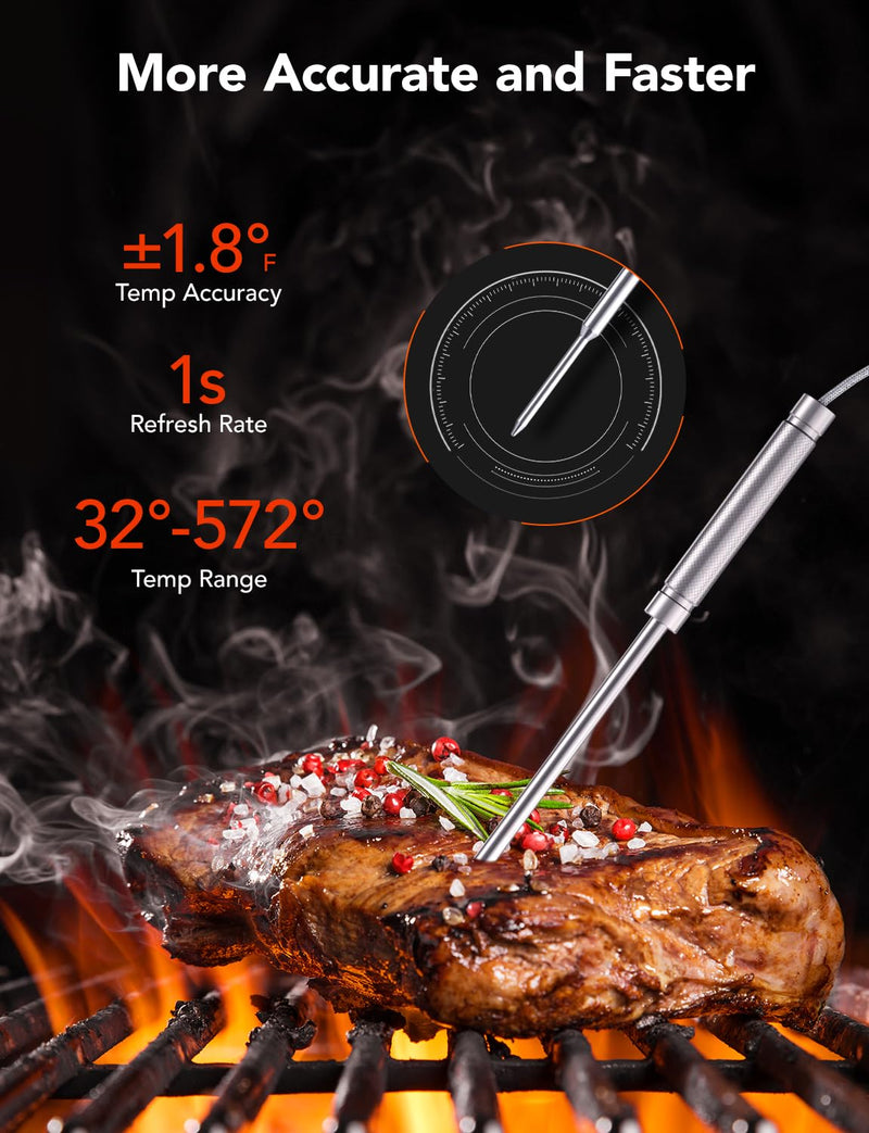 GoveeLife WiFi Meat Thermometer Digital, Smart Cooking Thermometer with 4 Probes, Wireless Bluetooth Grill Thermometer with APP Alert and Temp Curve, 40H Rechargeable BBQ Thermometer for Smoker, Oven