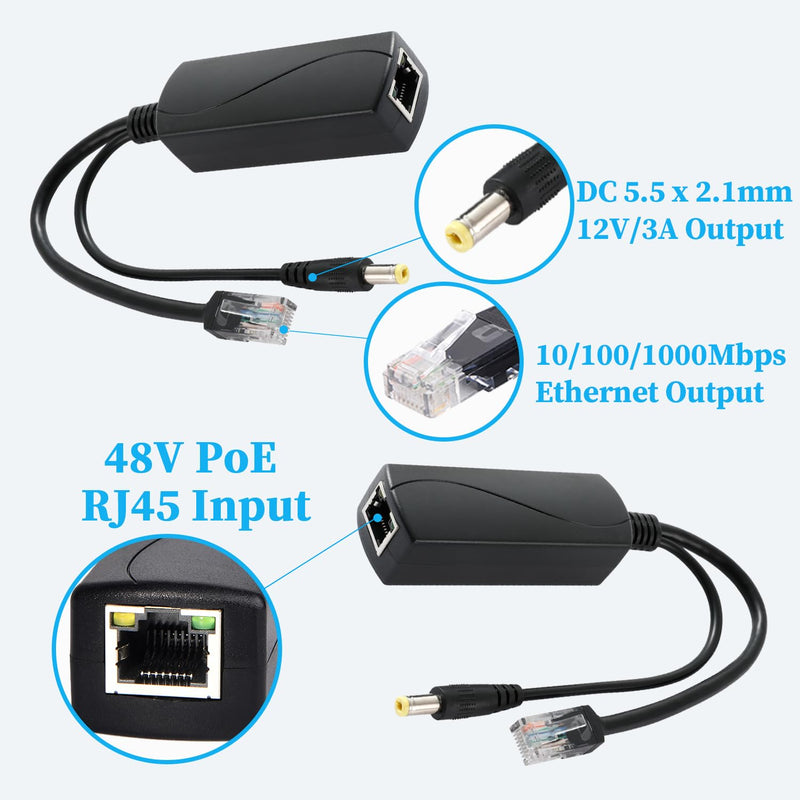 PoE Splitter Gigabit 36W 12V/3A, DC 5.5 * 2.1mm Plug PoE to DC 12V/3A Output, Gigabit Ethernet Comply IEEE802.3bt, Plug and Play (PS5712BG) 5.5 x 2.1mm (PS5712BG)