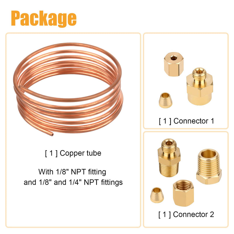 72'' Oil Pressure Gauge Tubing Kit, Mechanical Oil Pressure Gauge Line Kit Od Threaded Brass Parts Pipe Set of Copper Tube and Threaded Parts