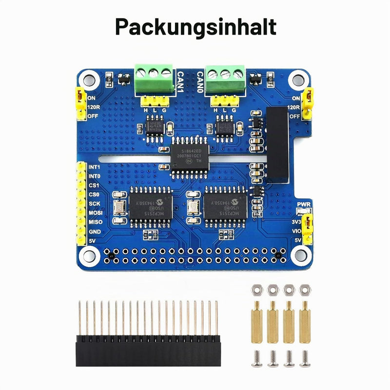 Waveshare 2-Channel Isolated CAN Expansion Hat for Raspberry Pi with MCP2515 + SN65HVD230 Dual Chips Solution and Multi Onboard Protection Circuits