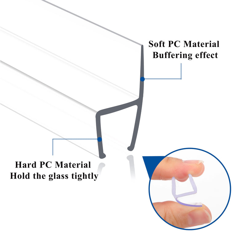 Frameless Shower Door Seal Strip 2 Pack x 78 Inch H for 3/8" Thick Glass Shower Door Side Seal Strip Bottom Seal Door Sweep, Ultra Clear Polycarbonate Stop Shower Leaks Create A Water Barrier 2PCS x 78" for 3/8" H (For Side & Bottom)