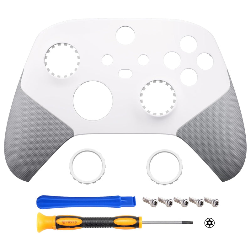 eXtremeRate ASR Version Redesigned Shell for Xbox Core Controller - Performance Rubberized Grip, Anti Sticks Rubbing Rings - Custom Faceplate for Xbox Series X & S Controller - White & Gray