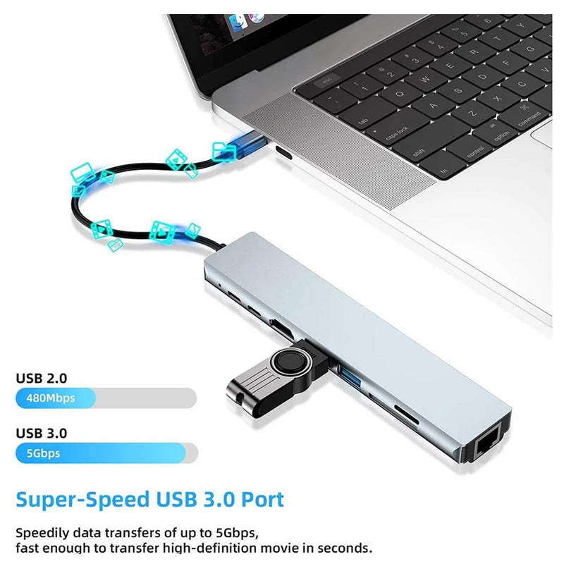 USB C Laptop Docking Station 8 in 1 USB C Hub Adapter with 4K HDMI,Ethernet,2 USB,Type-C,SD TF Card Reader,PD 100W Compatible with iPhone16/MacBook/Dell and Other Type C Laptops Device