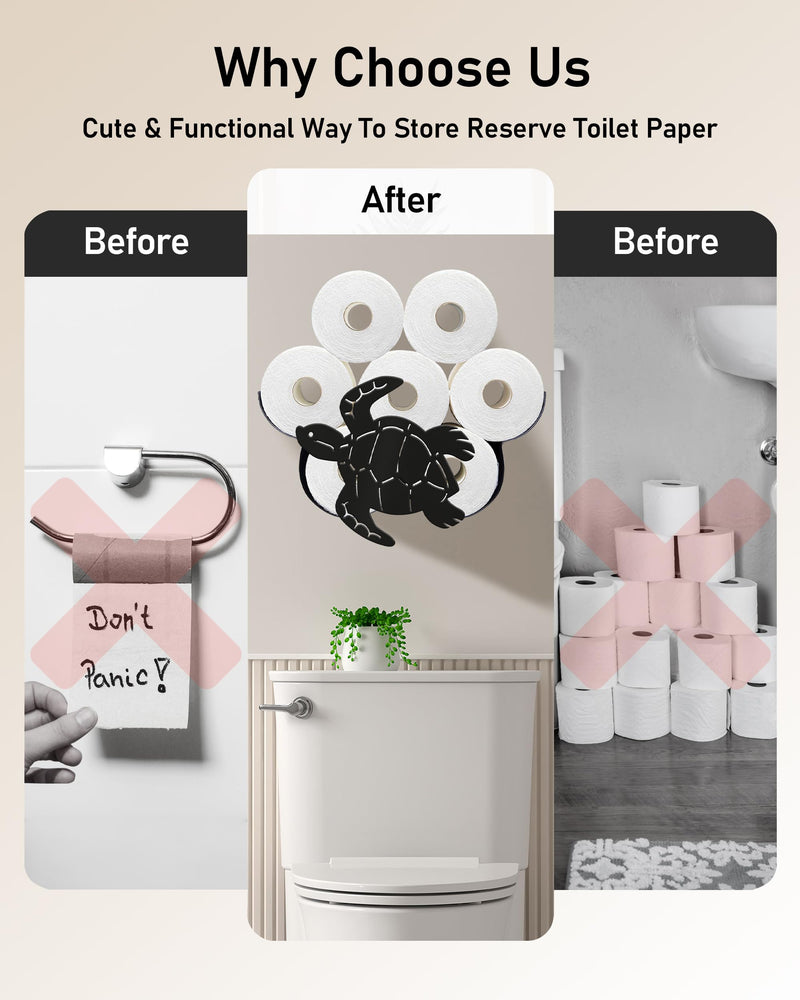 Sea Turtle Toilet Paper Holder for Extra 8 Rolls, Funny Decorative Toilet Paper Storage Wall Mounted, Farmhouse Bathroom Animal Decor Accessories Storage Cabinet Standard - Wall Mount Jewel Black - Ocean Turtle