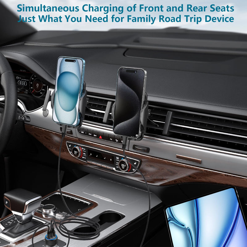 【MFi Certified】iPhone 15 Fast Car Charger, KYOHAYA 3-Port 67W PD/QC Car Power Adapter USB-C Fast Charging Cigarette Lighter with Type-C Braided Cable for iPhone 15 Pro/15 Pro Max/Galaxy/Pixel/iPad Pro Carbon Fiber Black