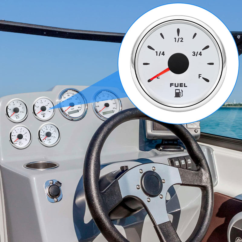 ARTILAURA Fuel Sending Unit and Gauge Kit, 240-33ohms 6" (150mm) Boat Marine Fuel Tank Sender Stainless Steel Gas Sensor for Car Truck Vehicle (White) 6"sensor+gauge White