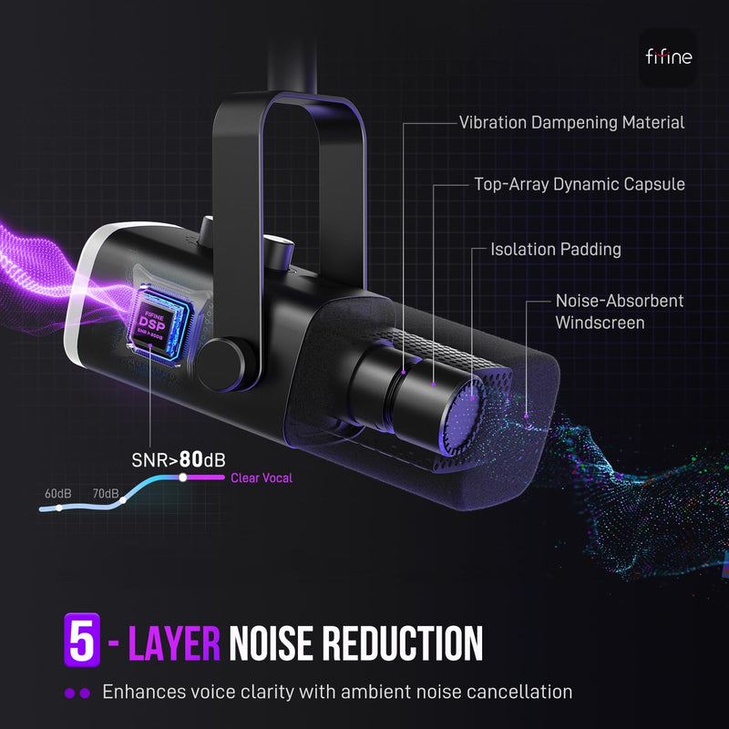 FIFINE USB/XLR Dynamic Microphone for Podcast Recording, PC Computer Gaming Streaming Mic with RGB Light, Mute Button, Headphones Jack, Desktop Stand, Vocal Mic for Singing YouTube-AmpliGame AM8 Black