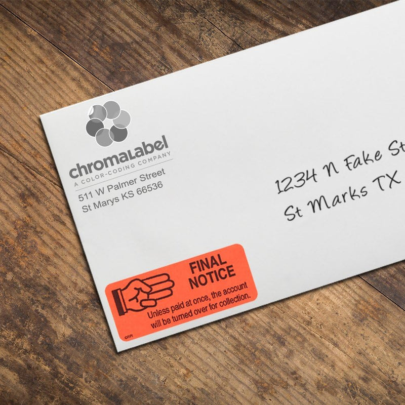ChromaLabel 1 x 2.25 Inch Accounts Receivable Labels Collections Late Invoice Stickers, 250 Stickers per Dispenser Box, Red, Imprinted: Final Notice 1" x 2.25"