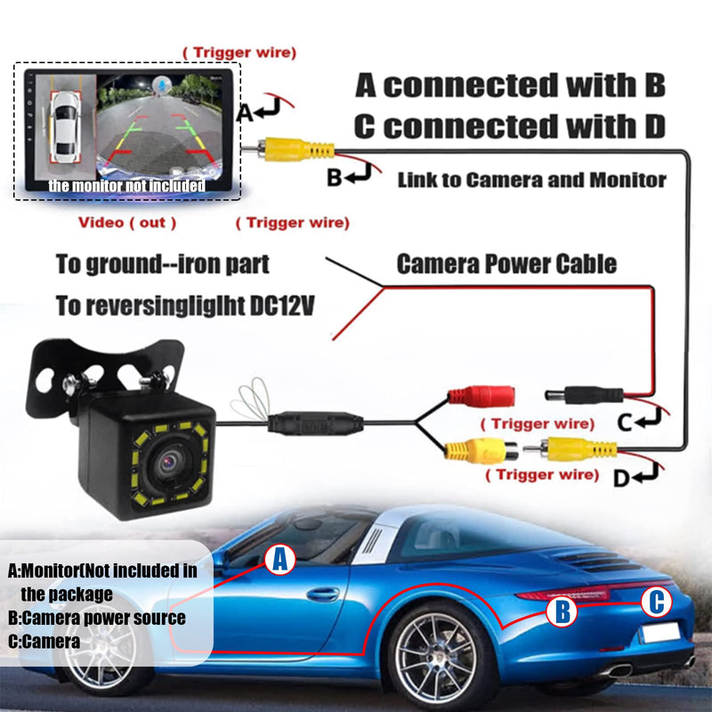 QUICTO Car Backup Camera, Waterproof Ultra HD 12 LED Night Vision Rear View Camera, 170° Wide View Angle Long License Plate Frame Camera, Universal Cars, SUV, Trucks, RV