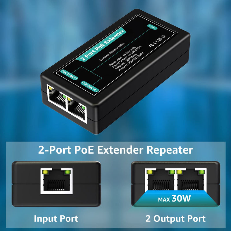 VIMIN 2-Port Gigabit PoE Extender, 1 in 2 Out Indoor PoE Repeater Support IEEE802.3af/at with 1000Mbps, Extend Additional 100m(328ft) of Power and Data Transmission, Plug & Play, Mini Size 3-Port Gigabit Extender(Indoor)