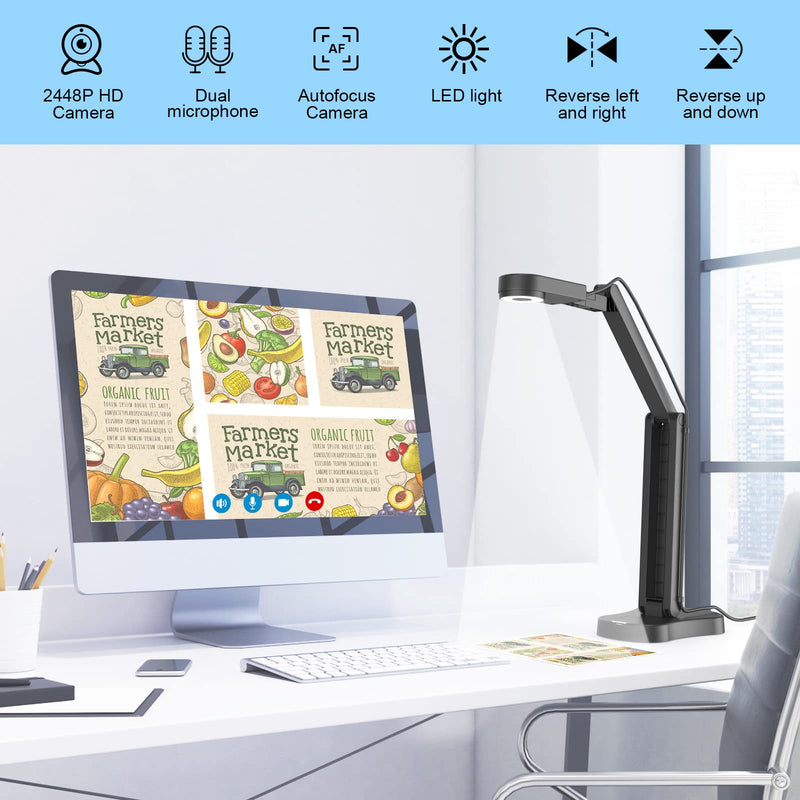 8MP USB Document Camera for Teachers and Classroom for A3 A4 Size with Dual Mic, 3-Level LED Light, Up and Down, Left and Right Image Inversion, for Distance Teaching & Learning