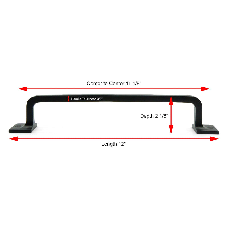 CRAFTSMAN ROAD Black Cast Iron Pull Handles 12 inch (Squared Base, Set of 2) - Cabinet Door Handles, Gate Handle Pull, Barn Door Hardware, Grab Handles