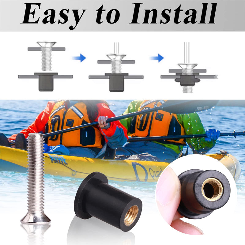 WEDAMER 45 Pairs M4 M5 M6 Neoprene Well Nuts with Stainless Steel Screw M5 Rubber Well Nuts Kayak Brass Copper Bolts Well Nut Kit for Kayak Motorcycle Boat Marine Windscreen Accessories (M4 M5 M6) M4 M5 M6 each 15 Pairs